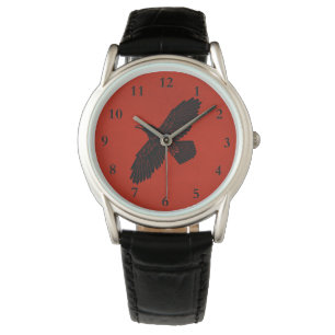 Raven op rood horloge