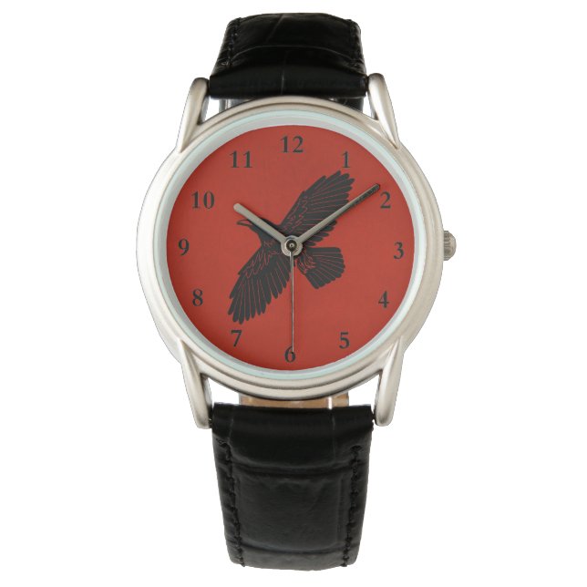 Raven op rood horloge (Voorkant)