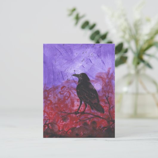 Raven op rood + Paars abstract briefkaart (Staand voorkant)