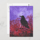 Raven op rood + Paars abstract briefkaart (Voorkant / Achterkant)