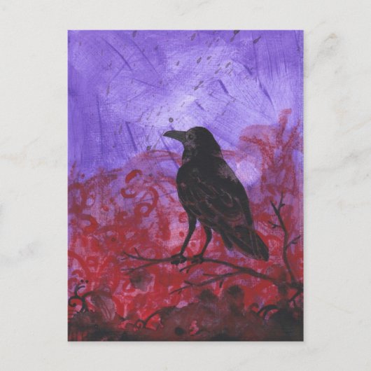 Raven op rood + Paars abstract briefkaart (Voorkant)
