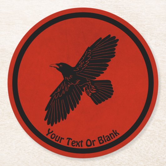 Raven op rood ronde kartonnen onderzetter (Voorkant)
