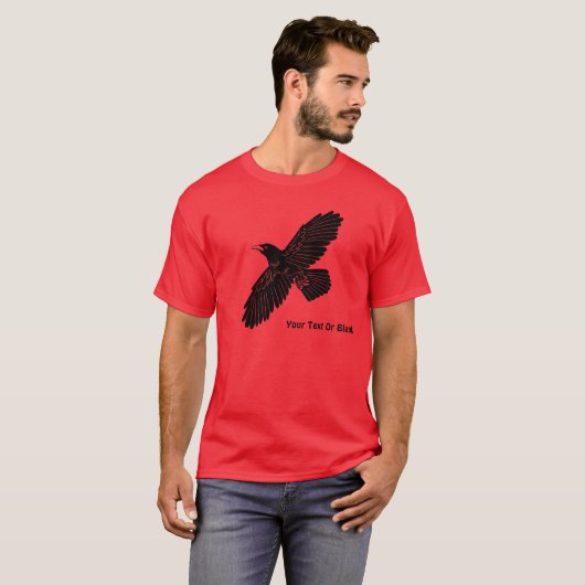 Raven op rood t-shirt (Voorkant volledig)