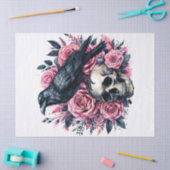 Raven op schedel met roze rozen tissuepapier (Craft)