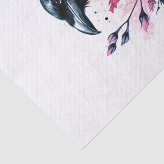 Raven op schedel met roze rozen tissuepapier (Detail)
