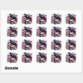 Raven op schedel met roze rozen Waterverf Vierkante Sticker (Vel)