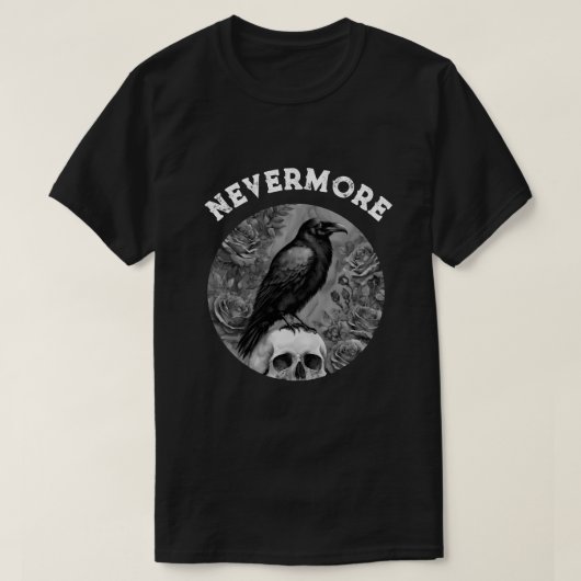 Raven op schedel met Rozen Nevermore T-shirt (Design voorkant)