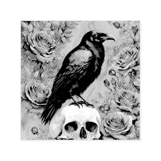 Raven op schedel met Rozen Zelfinktende Stempel (Design)