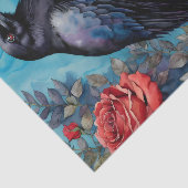 Raven op schedel rode rozen Blauwgroen achtergrond Tissuepapier (Detail)