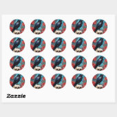 Raven op schedel rode rozen nacht ronde sticker (Vel)