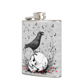 Raven op schedelillustratie heupfles (Links)