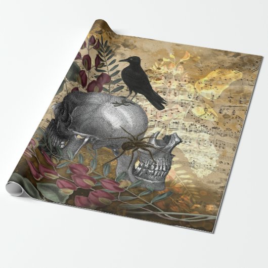 Raven op Skulls Cadeaupapier (Uitgerold)