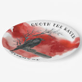 Raven op vertakkingsrode achtergrond papieren bordje (Gekanteld)