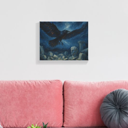 Raven over oude stenen - Dark Fantasy Gothic Canvas Afdruk (Insitu (Woonkamer))