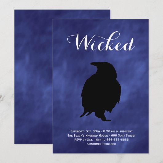 Raven over Paarse uitnodiging voor Haze Halloween (Voorkant / Achterkant)