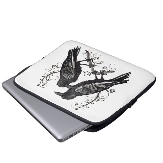 Raven Pair on a Vine Electronics Laptop Bag Sleeve (Voorkant onderkant)
