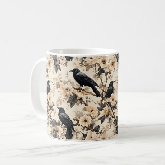 Raven patroon kraai bloembomen Mok (Voorkant links)