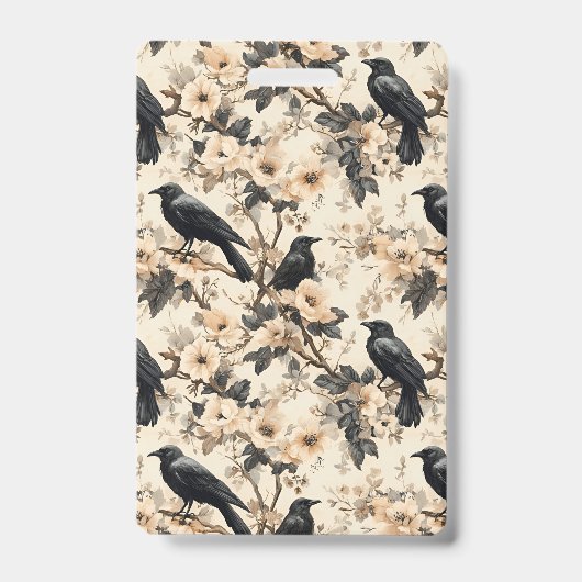 Raven patroon kraai bloemen bomen Badge (Voorkant)