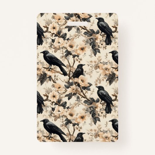 Raven patroon kraai bloemen bomen Badge (Voorkant)