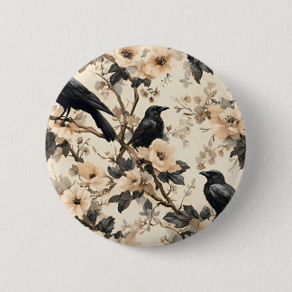 Raven patroon kraai bloemen bomen ronde button 5,7 cm