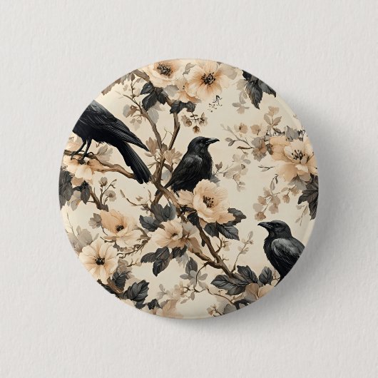 Raven patroon kraai bloemen bomen ronde button 5,7 cm (Voorkant)
