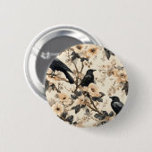 Raven patroon kraai bloemen bomen ronde button 5,7 cm (Voorkant /achterkant)