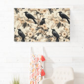 Raven patroon kraai bloemen bomen spandoek (Insitu)