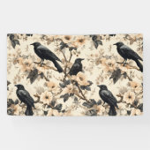 Raven patroon kraai bloemen bomen spandoek (Horizontaal)