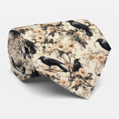 Raven patroon kraai bloemen bomen stropdas (Opgerold)