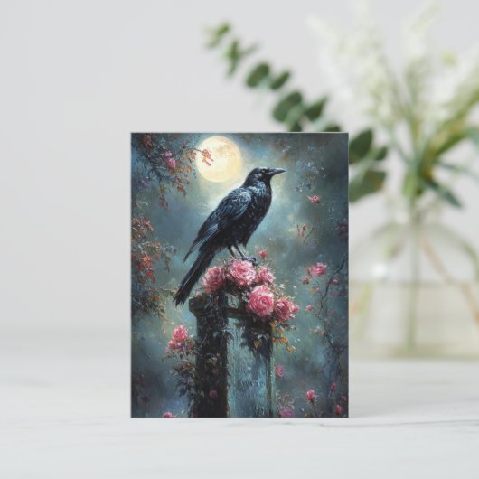 Raven Perched on a Tombstone Briefkaart (Staand voorkant)