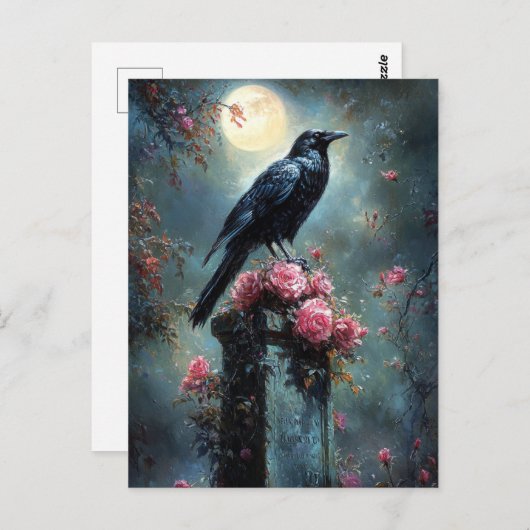 Raven Perched on a Tombstone Briefkaart (Voorkant / Achterkant)