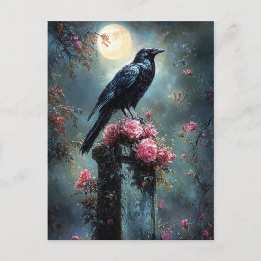 Raven Perched on a Tombstone Briefkaart (Voorkant)