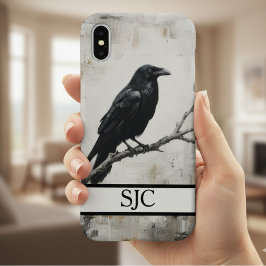 Raven Perched Phone Case - Rustic Grunge iPhone 16 Hoesje