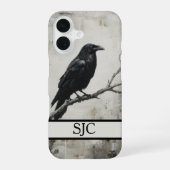 Raven Perched Phone Case - Rustic Grunge iPhone 16 Hoesje (Achterkant)