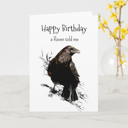 Raven Persoonlijkheid Verjaardag Fun Bird Art Kaart (Gele Bloem)