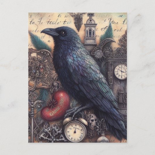 Raven Poe Collage Briefkaart (Voorkant)