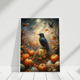Raven & Pumpkin Forest – Donkere herfstfee Poster