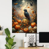 Raven & Pumpkin Forest – Donkere herfstfee Poster (Thuiskantoor)