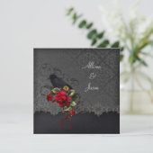 Raven Red Roses Black Grey Damask Kaart (Staand voorkant)