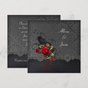 Raven Red Roses Black Grey Damask Kaart