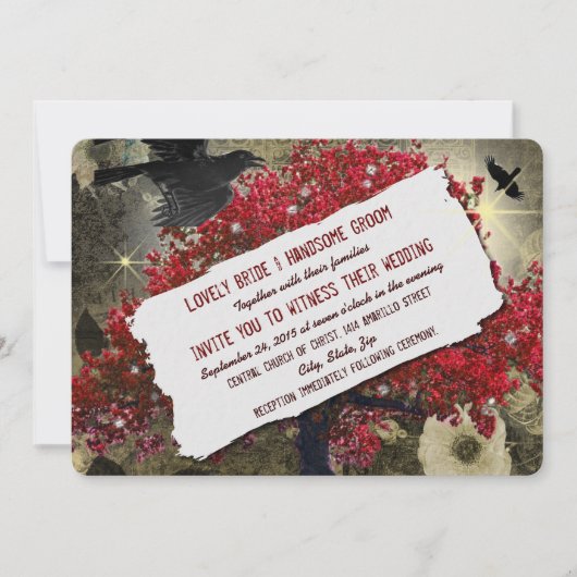 Raven Red Tree Gothic Wedding Invitation Kaart (Voorkant)
