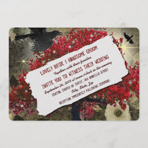 Raven Red Tree Gothic Wedding Invitation Kaart