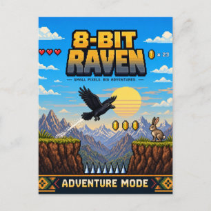 Raven, Retro 8-Bit Pixelkunst Briefkaart