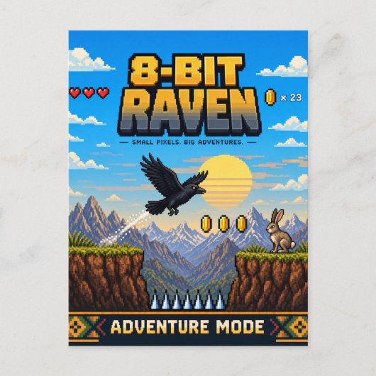Raven, Retro 8-Bit Pixelkunst Briefkaart (Voorkant)
