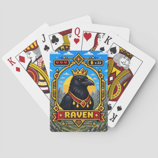 Raven Retro 8-Bit Pixelkunst Pokerkaarten (Achterkant)