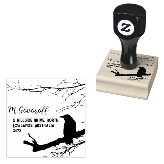 Raven Return Address Stamp Rubberstempel (Gestempeld)
