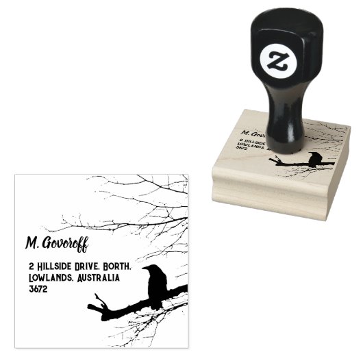 Raven Return Address Stamp Rubberstempel (Gestempeld)
