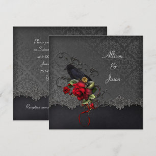 Raven Rode Rozen Zwart Grijze Damast Kaart