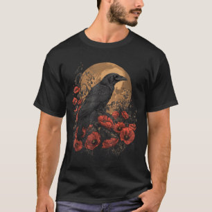Raven Roos Maan Griezelig Zwart Gotisch Spooky Kra T-shirt
