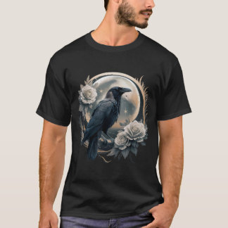 Raven Roos Maan Griezelig Zwart Gotisch Spooky Kra T-shirt